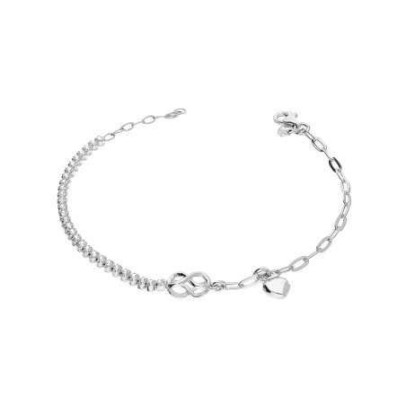 Bransoleta srebrna infinity 3D, gładkie serce i rząd cyrkonii/anker  NI BRN34170C ROD próba 925