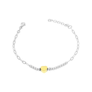 Bransoleta srebrna serce gold i rząd cyrkonii/anker long  NI BRN34210 próba 925