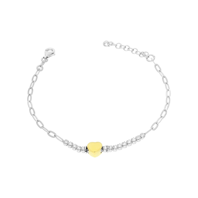 Bransoleta srebrna serce gold i rząd cyrkonii/anker long  NI BRN34210 próba 925