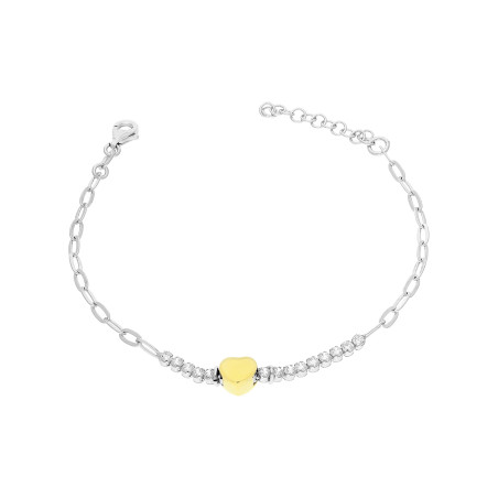 Bransoleta srebrna serce gold i rząd cyrkonii/anker long  NI BRN34210 próba 925