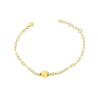 Bransoleta pozłacana gładkie serce i dwa rzędy białych cyrkonii/anker long NI BRN34210 GOLD próba 925