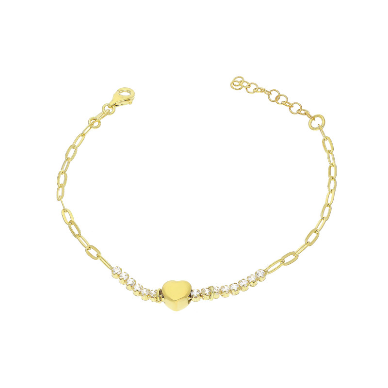 Bransoleta pozłacana gładkie serce i dwa rzędy białych cyrkonii/anker long NI BRN34210 GOLD próba 925