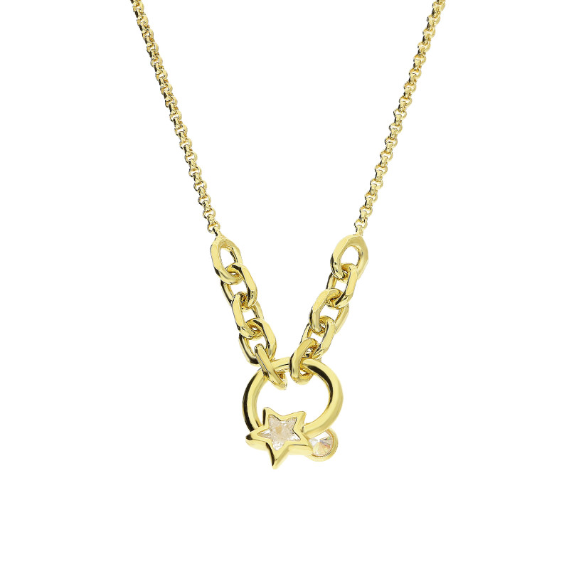 Naszyjnik pozłacany gwiazdka i cyrkonia na zawijanym kole/rolo NI GIA13311 GOLD próba 925