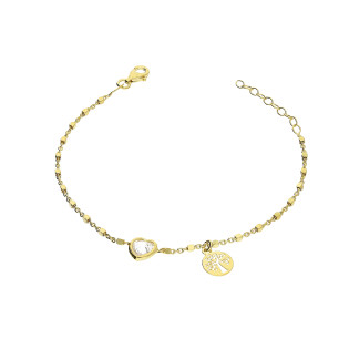 Bransoleta pozłacana serce z cyrkonią i drzewko w kółku/rolo NI BRN32920 GOLD próba 925