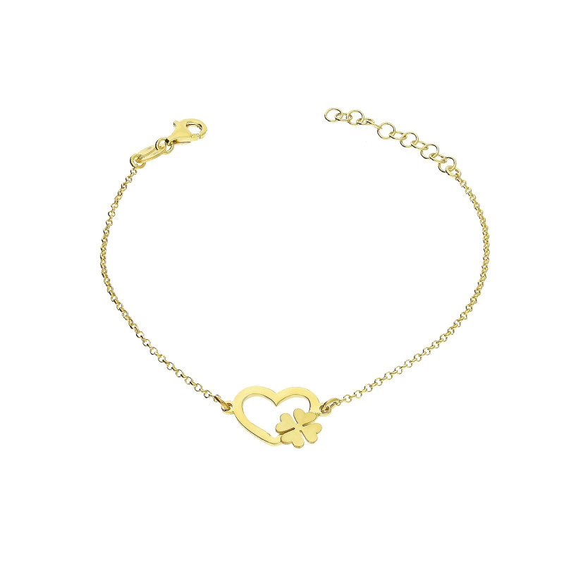 Pozłacana Bransoletka Srebrna Serce Koniczynka pr. 925 - JubilerSezam.pl