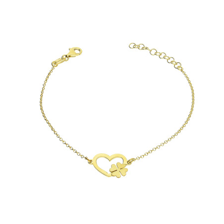 Pozłacana Bransoletka Srebrna Serce Koniczynka pr. 925 - JubilerSezam.pl