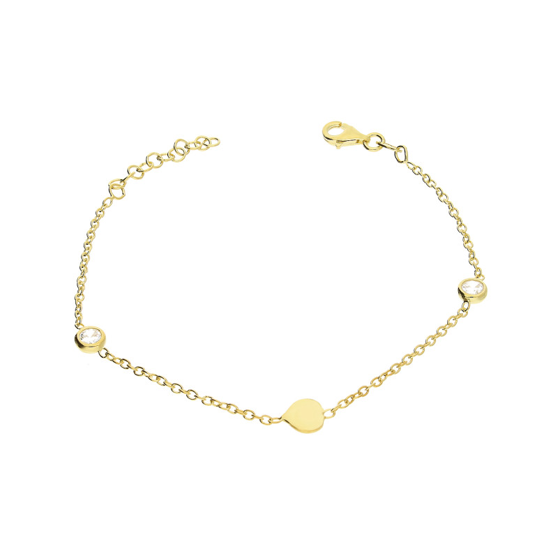 Bransoleta pozłacana serce i dwie cyrkonie/anker NI XBR04091B GOLD próba 925
