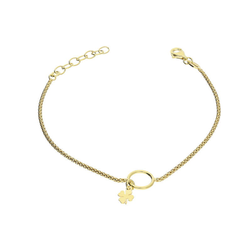 Bransoleta pozłacana kółko i wisząca koniczyna/coreana NI XBR09000 GOLD próba 925