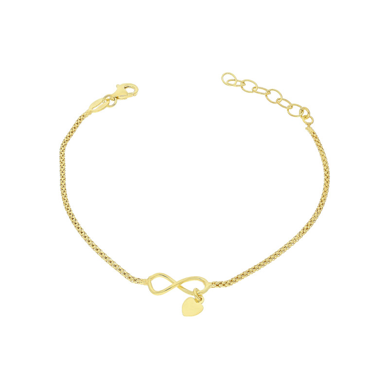 Bransoleta pozłacana infinity z wiszącym sercem/coreana NI XBR09003 GOLD próba 925