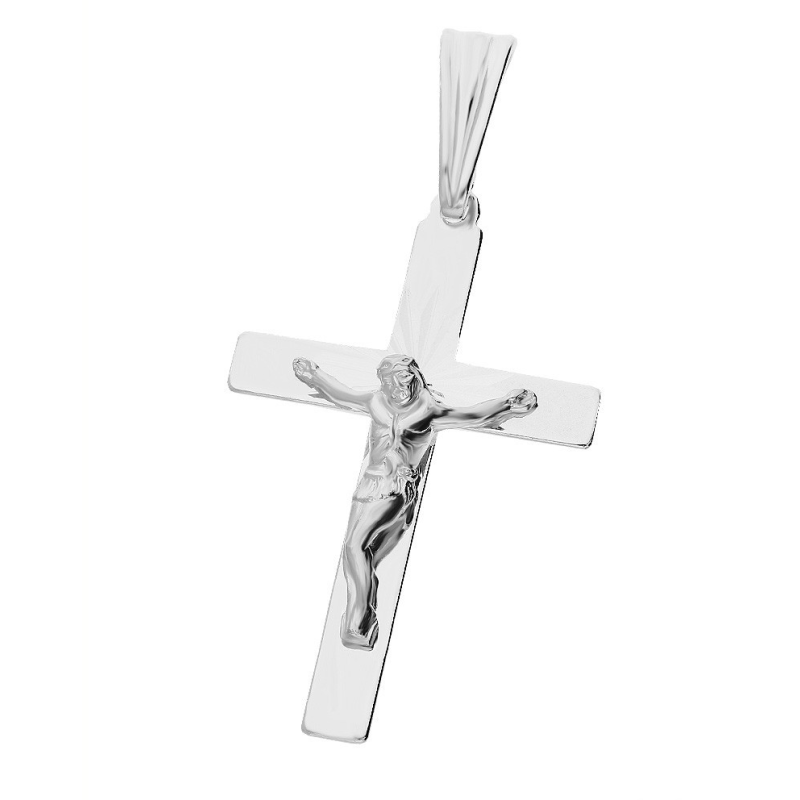 Krzyżyk srebrny rodowany z wizerunkiem Pana Jezusa
