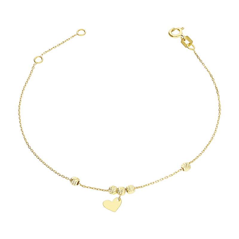 Bransoleta złota wiszące serce bokiem i grawerowane kulki MZ T23-B-PAN-18 próba 375