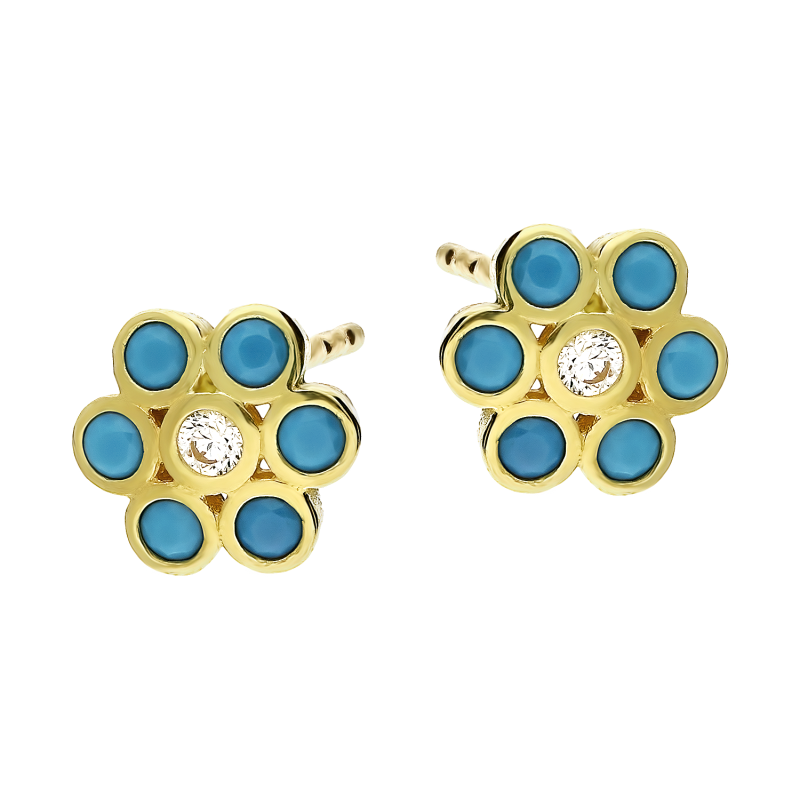 Kolczyki złote kwiatek z niebieskimi cyrkoniami/sztyft AR ICE6356-TQ-FCZ próba 375