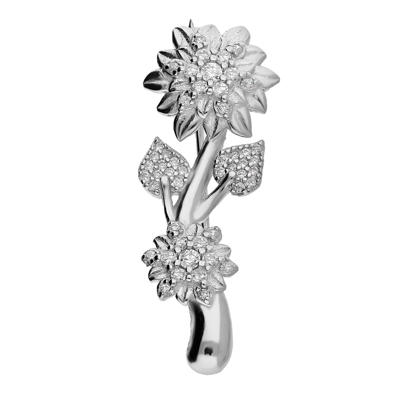 Broszka srebrna kwiatek z białymi cyrkoniami AT471 próba 925