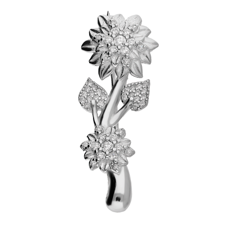 Broszka srebrna kwiatek z białymi cyrkoniami AT471 próba 925