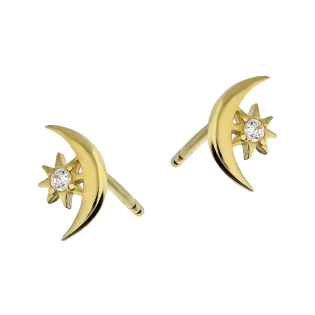 Kolczyki złote półksiężyc z gwiazdką z białymi cyrkoniami/sztyft MZ T5-ES-1291-CZ próba 585