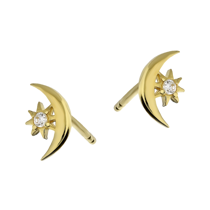 Złote kolczyki półksiężyc z cyrkoniami pr. 585 - JubilerSezam.pl