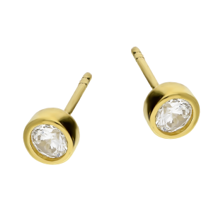 Kolczyki złote cyrkonia 5mm w okrągłej oprawie/sztyft MZ T5-ES-1500-CZ próba 585