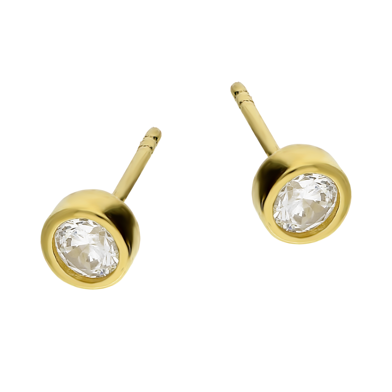 Kolczyki złote cyrkonia 5mm w okrągłej oprawie/sztyft MZ T5-ES-1500-CZ próba 585