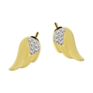 Kolczyki złote skrzydło z białymi cyrkoniami/sztyft MZ T23-E-144-YW-CZ próba 585