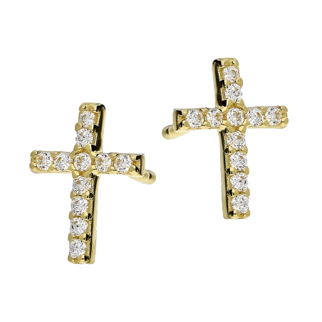 Kolczyki złote krzyżyk z białymi cyrkoniami/sztyft MZ T23-E-615-CZ próba 585