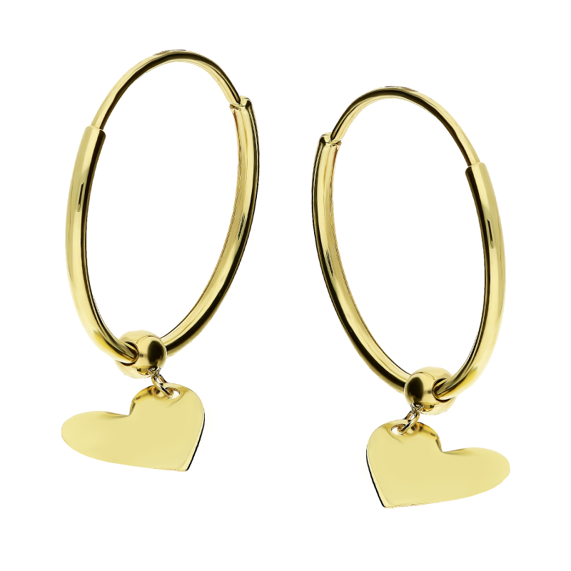 Kolczyki złote kółka szarniry 20 mm z wiszącym sercem MZ T23-ET-5-Heart próba 585