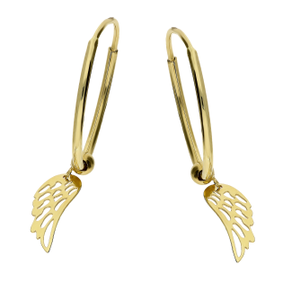 Kolczyki złote kółka szarniry 20mm z wiszącym skrzydłem MZ T23-ET-6-Wings próba 585