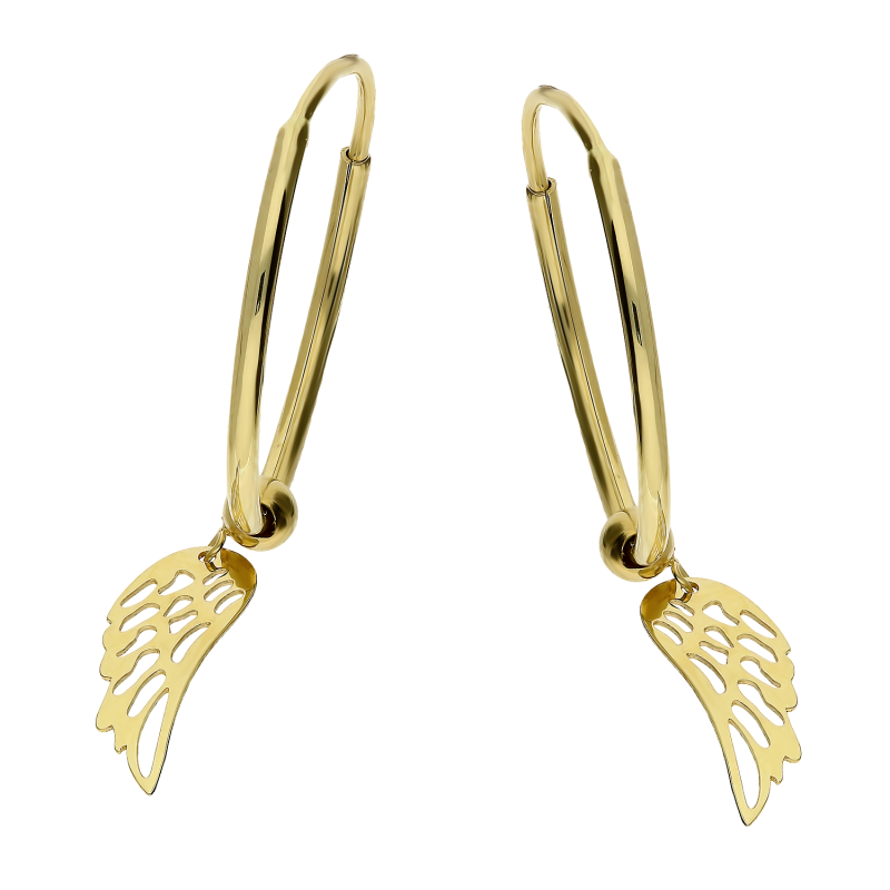 Kolczyki złote kółka szarniry 20mm z wiszącym skrzydłem MZ T23-ET-6-Wings próba 585