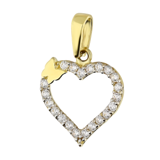 Serduszko złote do zawieszenia z cyrkoniami i motylem