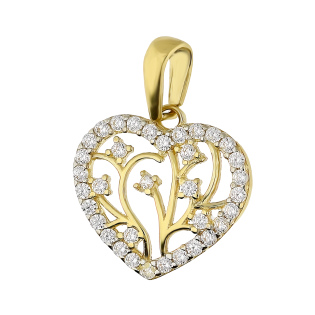 Serduszko złote z gałązkami i białymi cyrkoniami