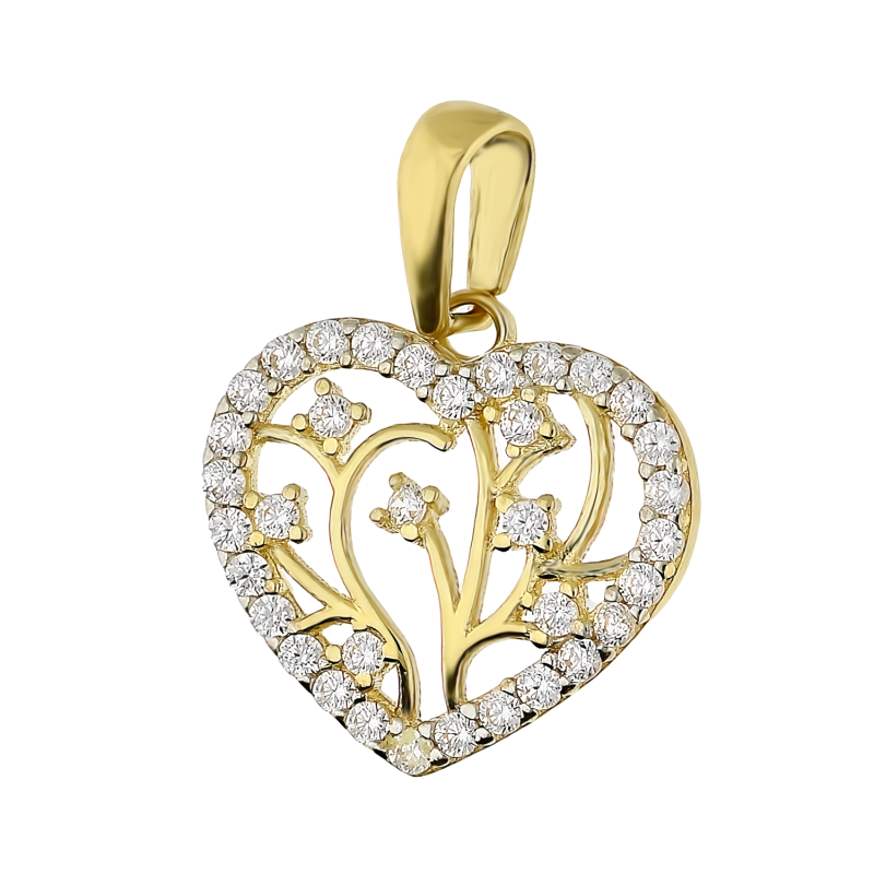 Serduszko złote z gałązkami i białymi cyrkoniami