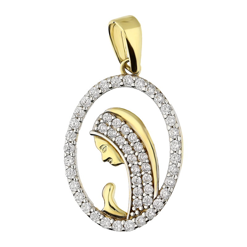 Medalik złoty Matka Boska modląca w owalu z cyrkoniami MZ T23-P-2549-CZ próba 375