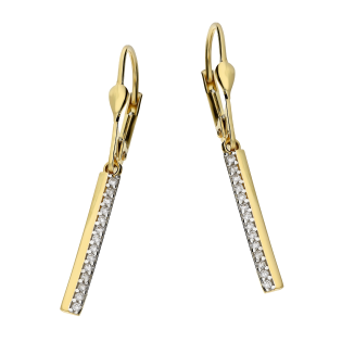 Kolczyki złote pałka z rzędem białych cyrkonii