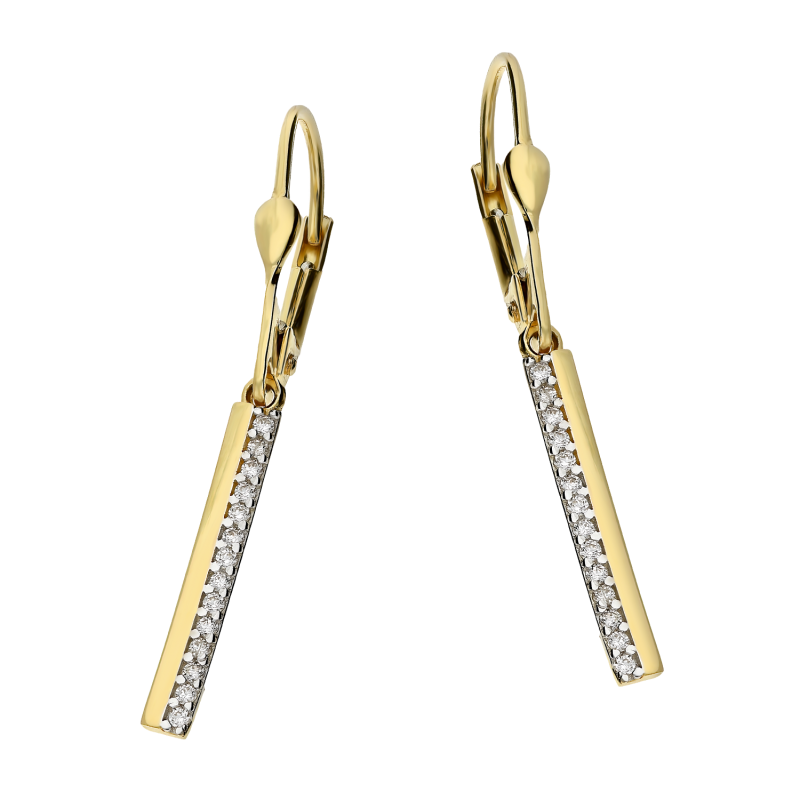 Kolczyki złote pałka z rzędem białych cyrkonii