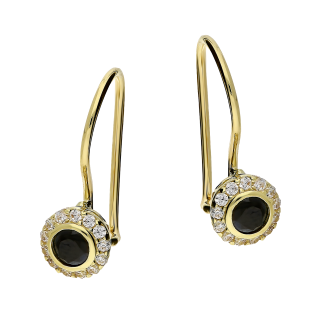 Złote Kolczyki z Czarną Cyrkonią pr. 585 - JubilerSezam.pl