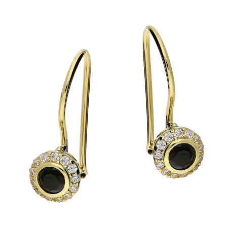 Kolczyki złote czarna cyrkonia z białymi cyrkoniami wokół próba 585