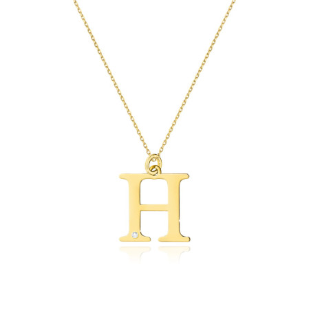 Złota zawieszka literka H z diamentem pr. 585 - JubilerSezam.pl