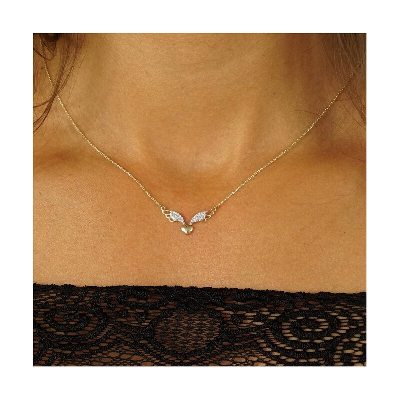 Naszyjnik złoty serce ze skrzydłami nr MZ T5-N-0218-11-CZ AU 585 Sezam - 1