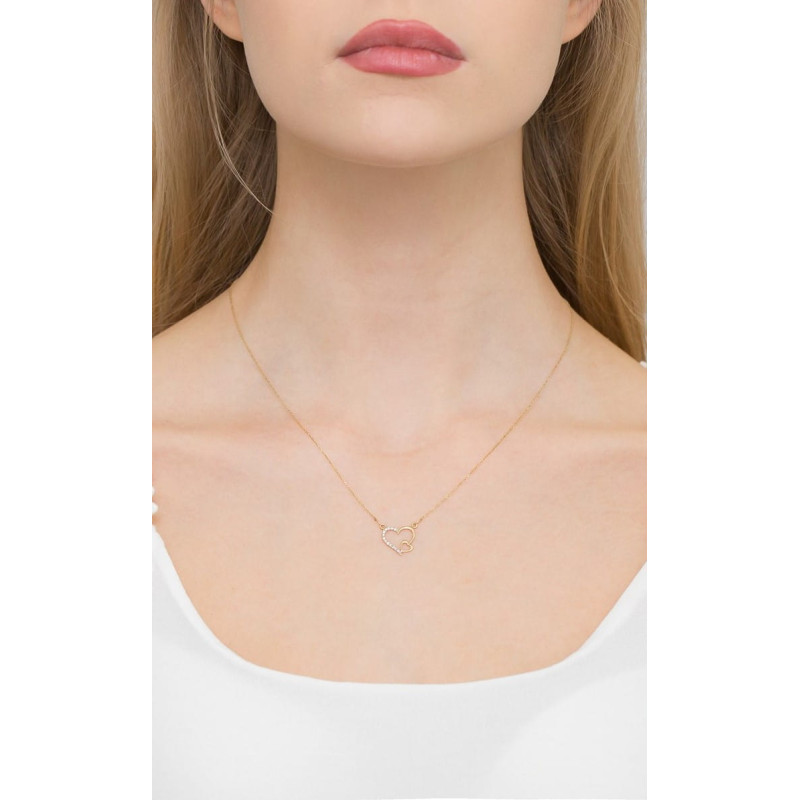 Naszyjnik złoty serce w sercu z diamentami BE C-003 próba 585