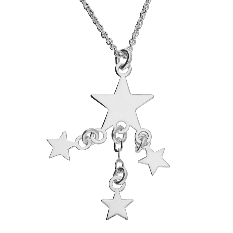 Naszyjnik srebrny duża gwiazdka i wiszące mniejsze gwiazdki/rolo NI GIA11148 ROD próba 925