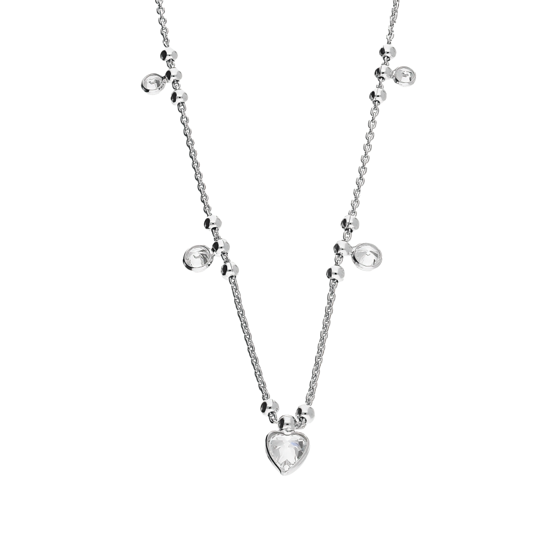 Naszyjnik srebrny serce, białe cyrkonie i kulki/rolo NI GIA13300 ROD próba 925
