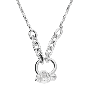 Naszyjnik srebrny serce z cyrkonią, kółko i splot anker/rolo NI GIA13310 ROD próba 925