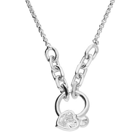 Naszyjnik srebrny serce z cyrkonią, kółko i splot anker/rolo NI GIA13310 ROD próba 925