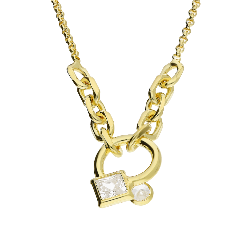 Naszyjnik pozłacany romb z cyrkonią,kółko i splot anker/rolo  NI GIA13312 GOLD próba 925