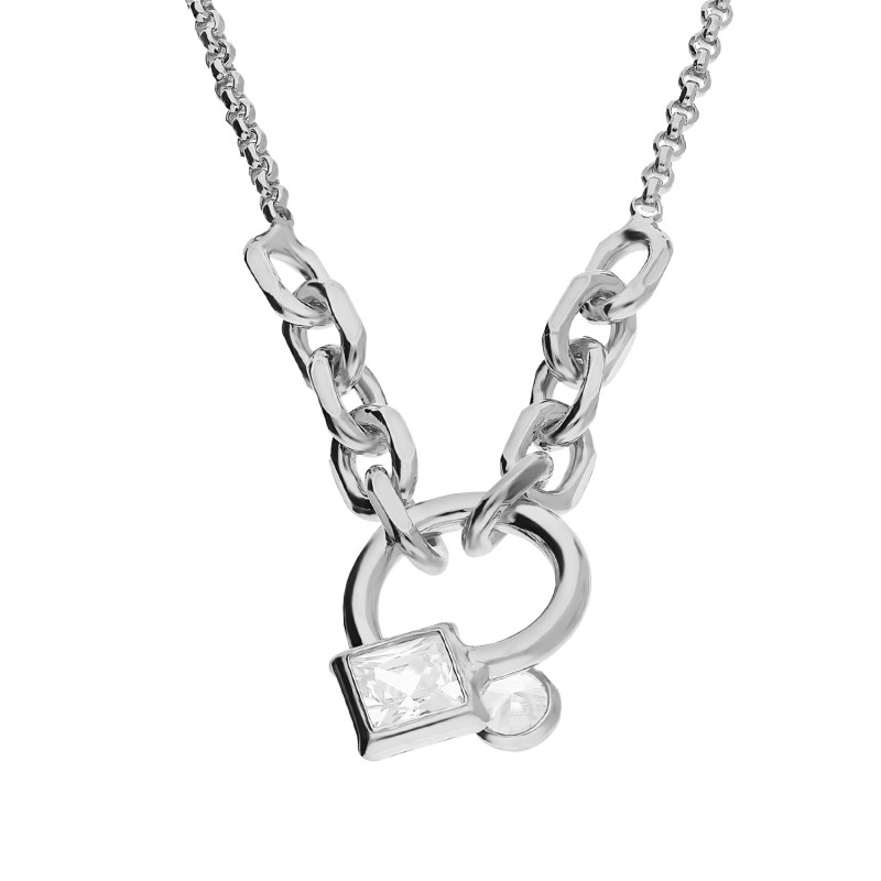 Naszyjnik srebrny romb z cyrkonią, kółko i splot anker/rolo NI GIA13312 ROD próba 925
