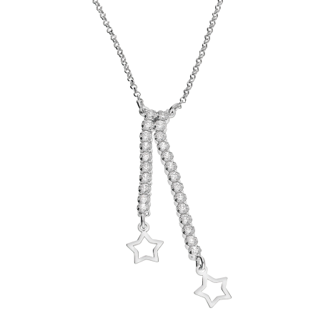Naszyjnik srebrny dwa rzędy cyrkonii i gwiazdki/rolo NI GIA13371 ROD próba 925