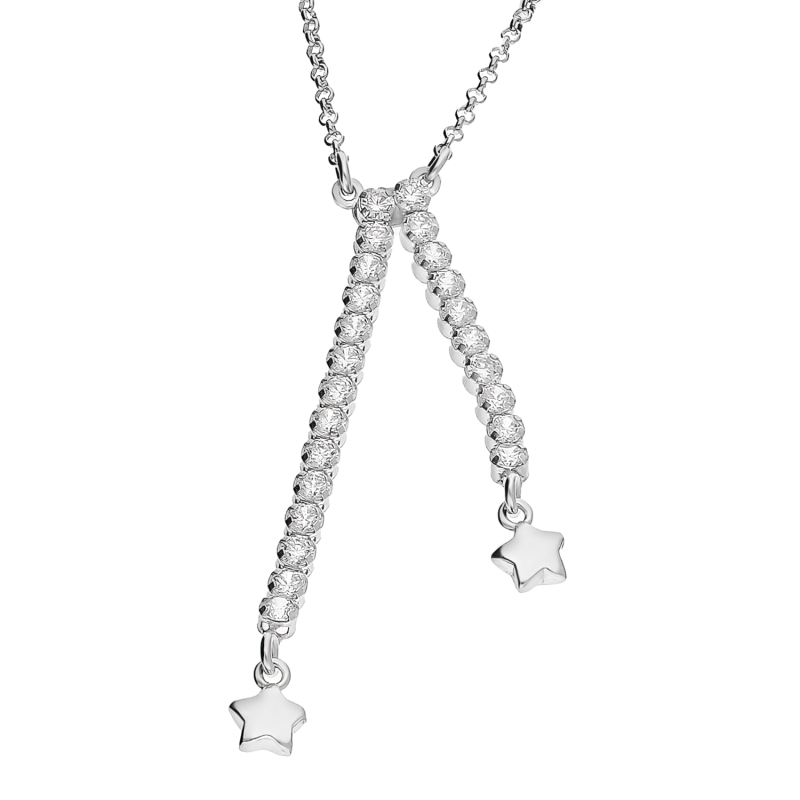 Naszyjnik srebrny dwa rzędy cyrkonii i gładkie gwiazdki/krawatówka NI GIA13377 ROD próba 925