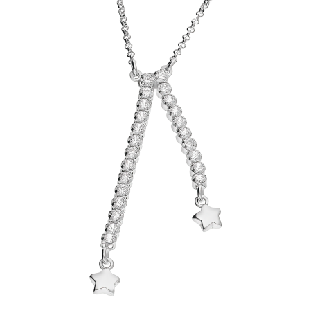 Naszyjnik srebrny dwa rzędy cyrkonii i gładkie gwiazdki/krawatówka NI GIA13377 ROD próba 925