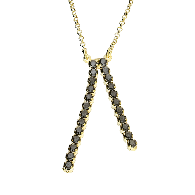 Naszyjnik pozłacany dwa rzędy czarnych cyrkonii/krawatówka NI GIA13415N GOLD próba 925
