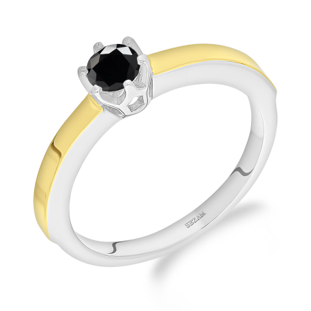 Pierścionek srebrny z czarną cyrkonią i złotą blaszką PX 884 BL_AU375 blaszka gold