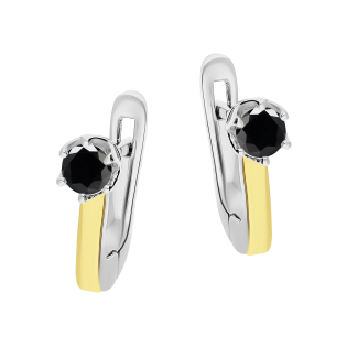 Kolczyki srebrne z czarną cyrkonią i złotą blaszką/ang.zap. PX 883-884 BL_AU375 blaszka gold